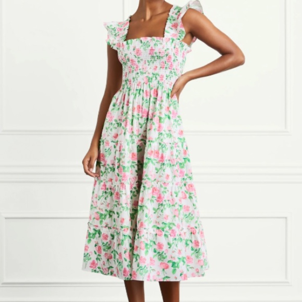 Hill House Pink and Green Floral Midi Dress